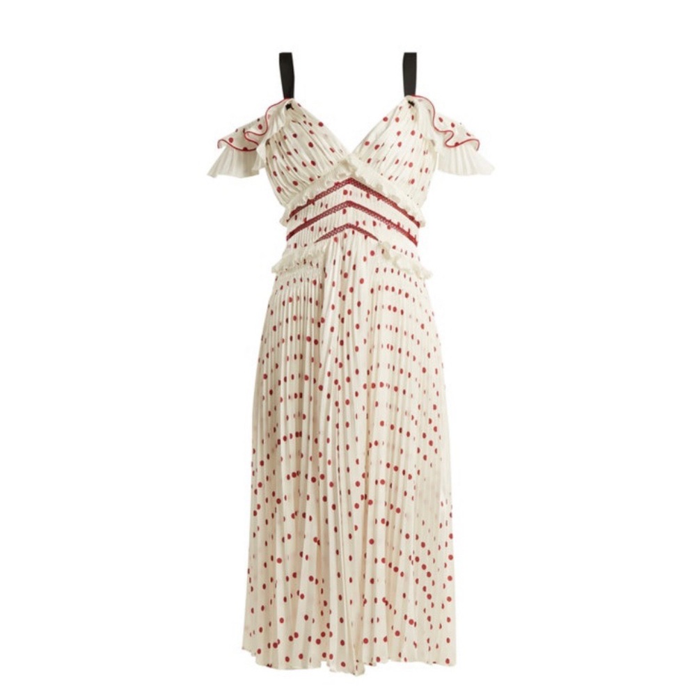 Self-Portrait Polka Dot Pleated Dress